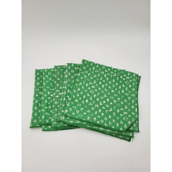 Set Of 6 Vintage Christmas Cloth Napkins Green White Handmade - Picture 1 of 5